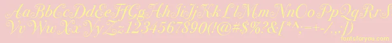 BodoniSvtytwoswaItcTtBookit-Schriftart – Gelbe Schriften auf rosa Hintergrund