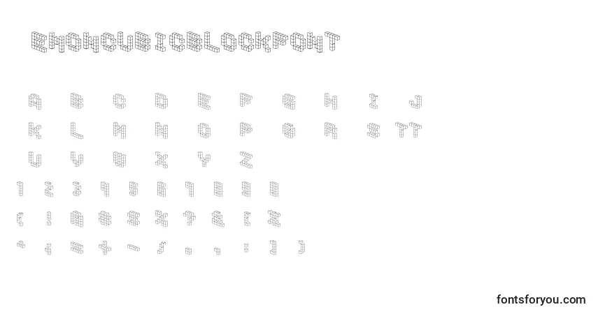 A fonte Demoncubicblockfont – alfabeto, números, caracteres especiais