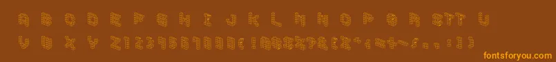 フォントDemoncubicblockfont – オレンジ色の文字が茶色の背景にあります。