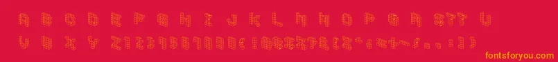 Demoncubicblockfont-Schriftart – Orangefarbene Schriften auf rotem Hintergrund
