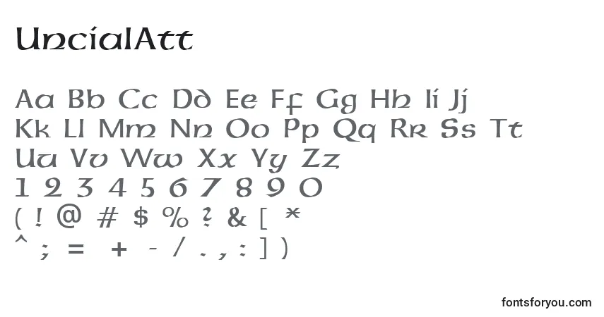 Czcionka UncialAtt – alfabet, cyfry, specjalne znaki