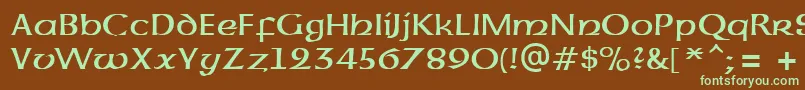 フォントUncialAtt – 緑色の文字が茶色の背景にあります。