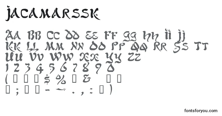 Czcionka Jacamarssk – alfabet, cyfry, specjalne znaki