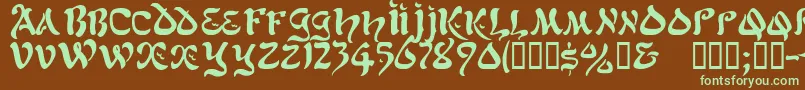 フォントJacamarssk – 緑色の文字が茶色の背景にあります。