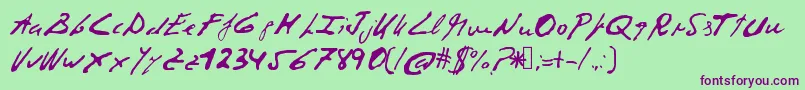 フォントCorruptscript – 緑の背景に紫のフォント