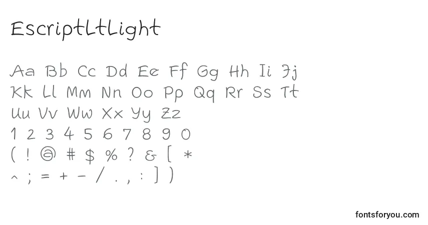 EscriptLtLight Font – alphabet, numbers, special characters