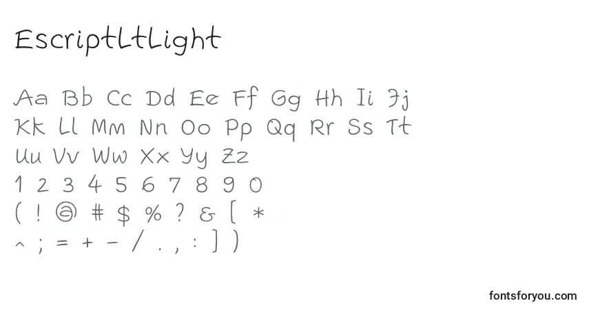 Czcionka EscriptLtLight – alfabet, cyfry, specjalne znaki