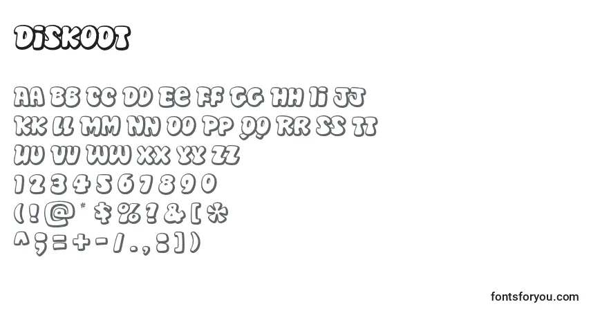 Fuente DiskoOt - alfabeto, números, caracteres especiales
