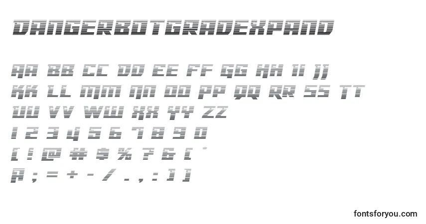 Шрифт Dangerbotgradexpand – алфавит, цифры, специальные символы