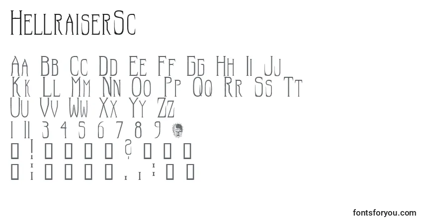 Czcionka HellraiserSc – alfabet, cyfry, specjalne znaki
