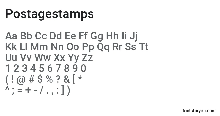 Schriftart Postagestamps – Alphabet, Zahlen, spezielle Symbole