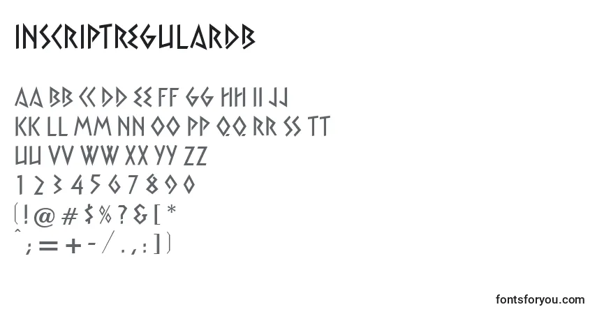 Czcionka InscriptRegularDb – alfabet, cyfry, specjalne znaki