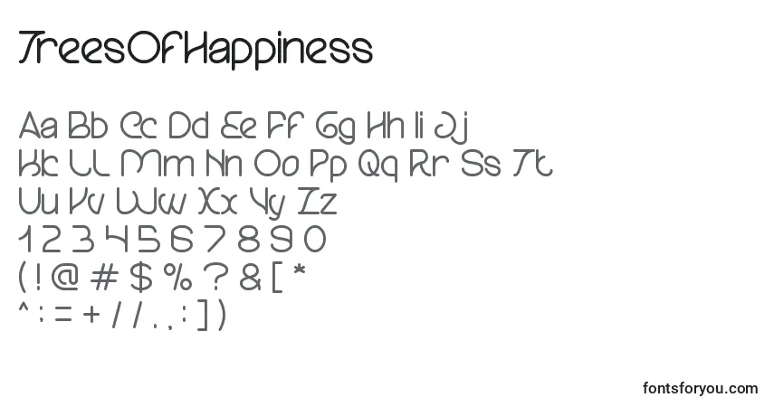 Czcionka TreesOfHappiness – alfabet, cyfry, specjalne znaki