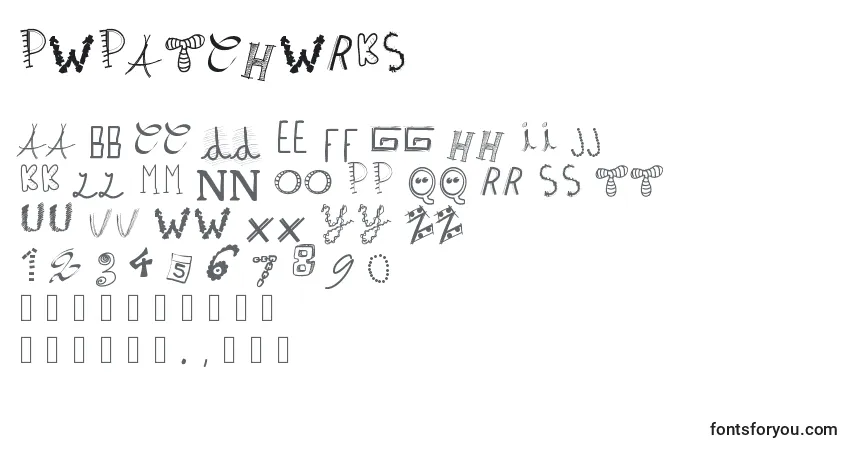 Czcionka Pwpatchwrks – alfabet, cyfry, specjalne znaki