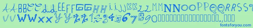 Czcionka Pwpatchwrks – niebieskie czcionki na zielonym tle