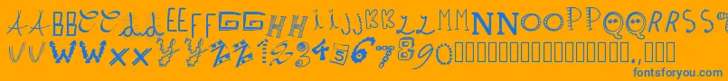 Pwpatchwrks Font – Blue Fonts on Orange Background