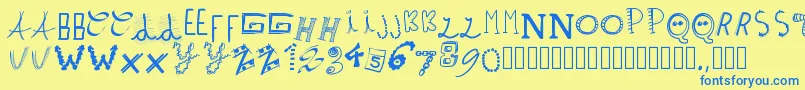 Pwpatchwrks Font – Blue Fonts on Yellow Background