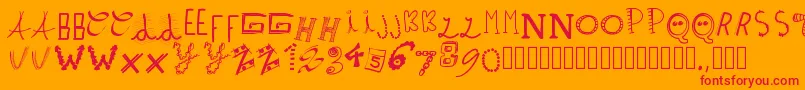 Pwpatchwrks-Schriftart – Rote Schriften auf orangefarbenem Hintergrund