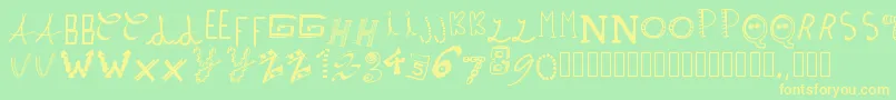 Pwpatchwrks-Schriftart – Gelbe Schriften auf grünem Hintergrund