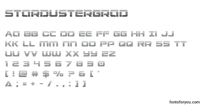 Schriftart Stardustergrad – Alphabet, Zahlen, spezielle Symbole
