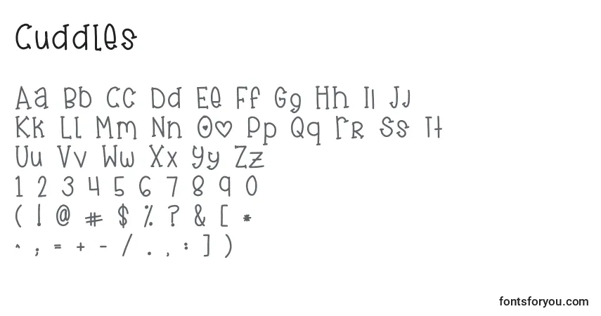 A fonte Cuddles – alfabeto, números, caracteres especiais