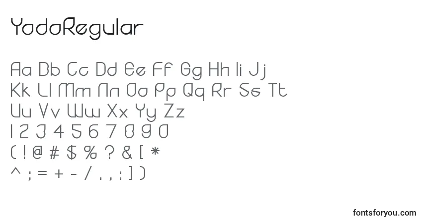 Czcionka YodoRegular – alfabet, cyfry, specjalne znaki