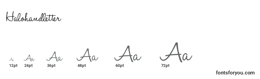 Размеры шрифта Halohandletter