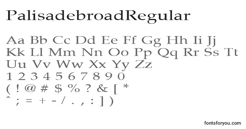 A fonte PalisadebroadRegular – alfabeto, números, caracteres especiais