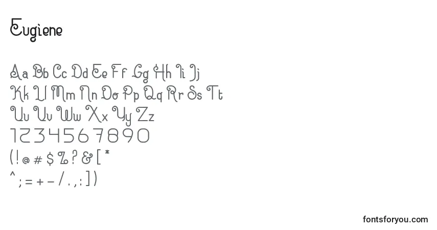 A fonte Eugiene (97027) – alfabeto, números, caracteres especiais