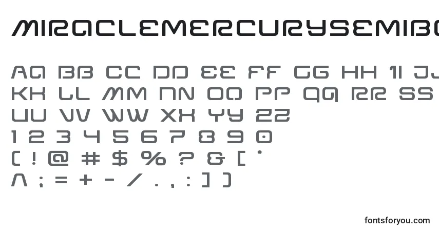 Czcionka Miraclemercurysemiboldexpand – alfabet, cyfry, specjalne znaki