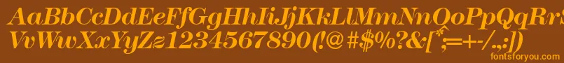 Modern438Bolditalic-Schriftart – Orangefarbene Schriften auf braunem Hintergrund