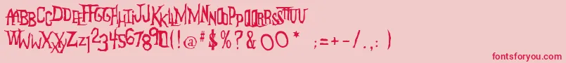 AndersonTheMysterons-Schriftart – Rote Schriften auf rosa Hintergrund