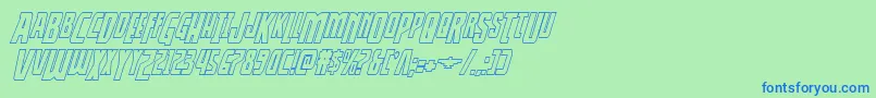 Thunderhawkdropshadowitalフォントについての詳細 フォントThunderhawkdropshadowital – 青い文字は緑の背景です。