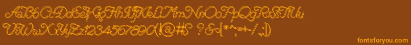 フォントRenaniaDoubleLine – オレンジ色の文字が茶色の背景にあります。