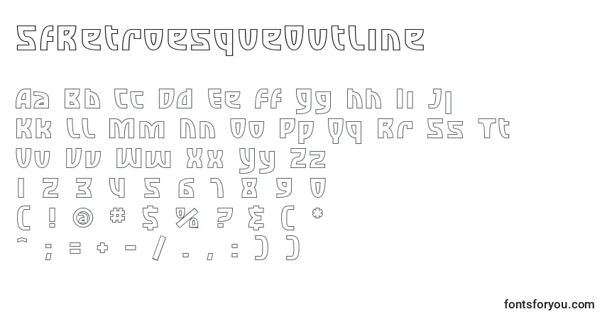Czcionka SfRetroesqueOutline – alfabet, cyfry, specjalne znaki