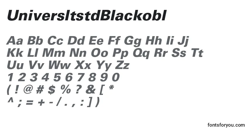 A fonte UniversltstdBlackobl – alfabeto, números, caracteres especiais