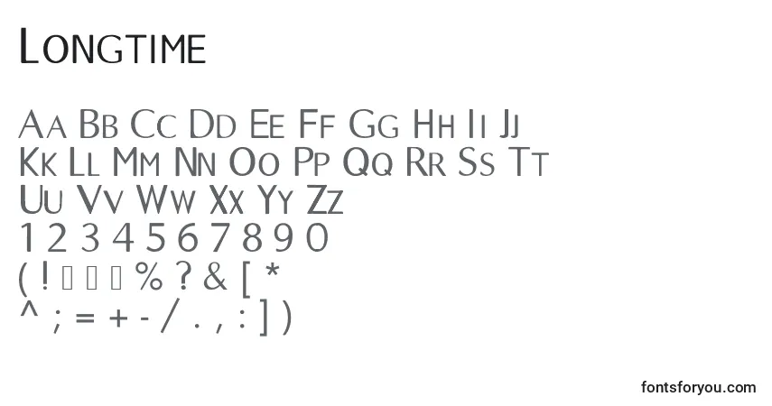 A fonte Longtime – alfabeto, números, caracteres especiais