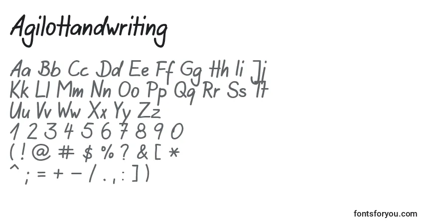 A fonte AgiloHandwriting – alfabeto, números, caracteres especiais