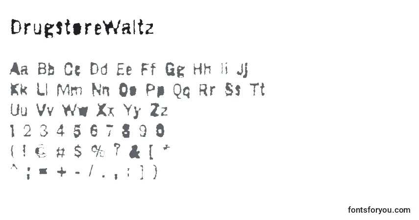 Czcionka DrugstoreWaltz – alfabet, cyfry, specjalne znaki