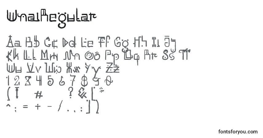 A fonte UnaiRegular – alfabeto, números, caracteres especiais