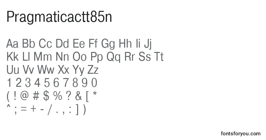 Czcionka Pragmaticactt85n – alfabet, cyfry, specjalne znaki