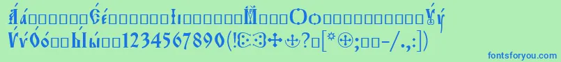Шрифт Orthodox.TtIeeroos – синие шрифты на зелёном фоне