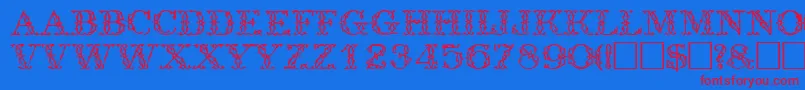 TrellisdisplaycapssskRegular-Schriftart – Rote Schriften auf blauem Hintergrund