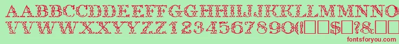 Шрифт TrellisdisplaycapssskRegular – красные шрифты на зелёном фоне