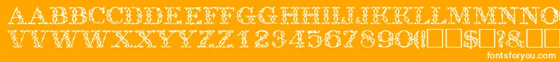 TrellisdisplaycapssskRegular-Schriftart – Weiße Schriften auf orangefarbenem Hintergrund