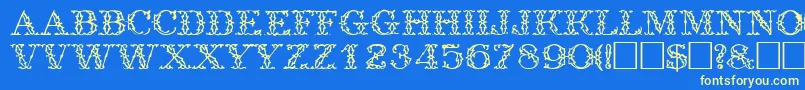 TrellisdisplaycapssskRegular Font – Yellow Fonts on Blue Background