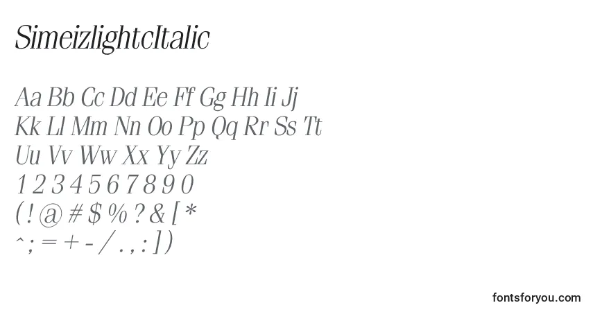 A fonte SimeizlightcItalic – alfabeto, números, caracteres especiais