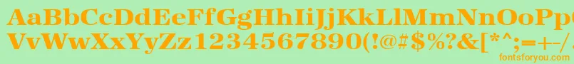 フォントUrwantiquatextbolextwid – オレンジの文字が緑の背景にあります。