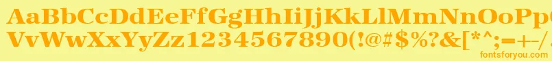 フォントUrwantiquatextbolextwid – オレンジの文字が黄色の背景にあります。
