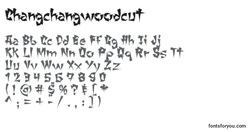 Schriftart Changchangwoodcut – Alphabet, Zahlen, spezielle Symbole